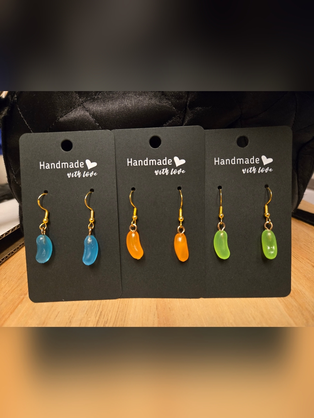 Jellybean Earrings Set Of 3 - Blue Orange & Green. Handmade